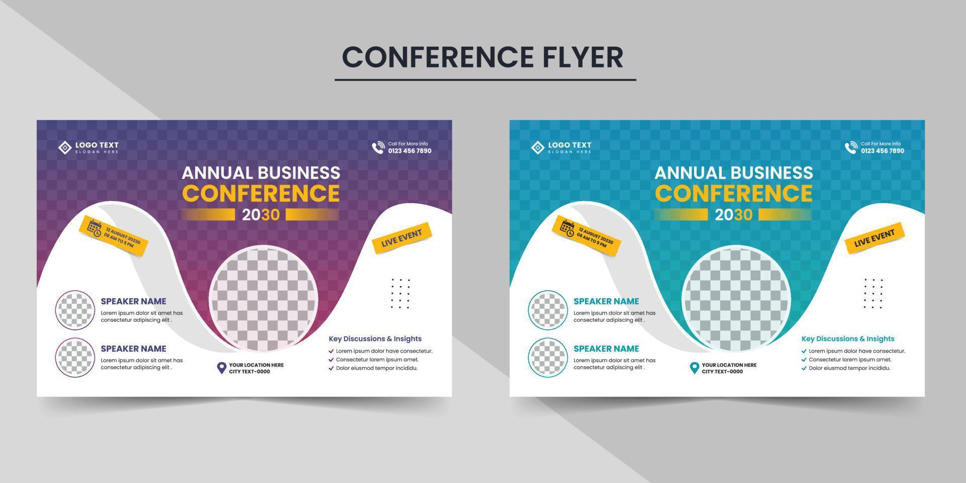 creatieve zakelijke horizontale jaarlijkse zakelijke conferentie flyer lay-out en zakelijke uitnodiging flyer vector
