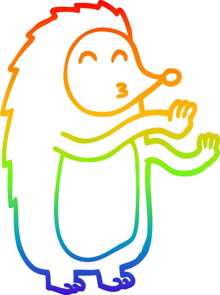 regenbooggradiënt lijntekening cartoon dansende egel vector