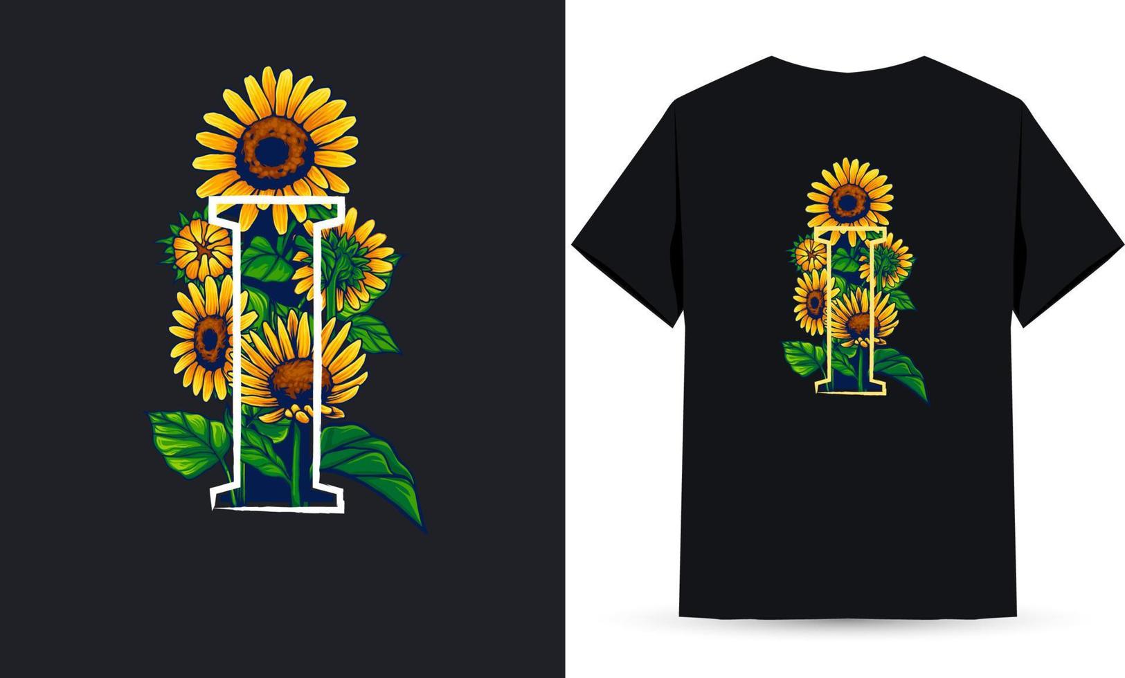 letter i alfabet zonnebloem en zomer illustratie geschikt voor shirt zeefdruk vector