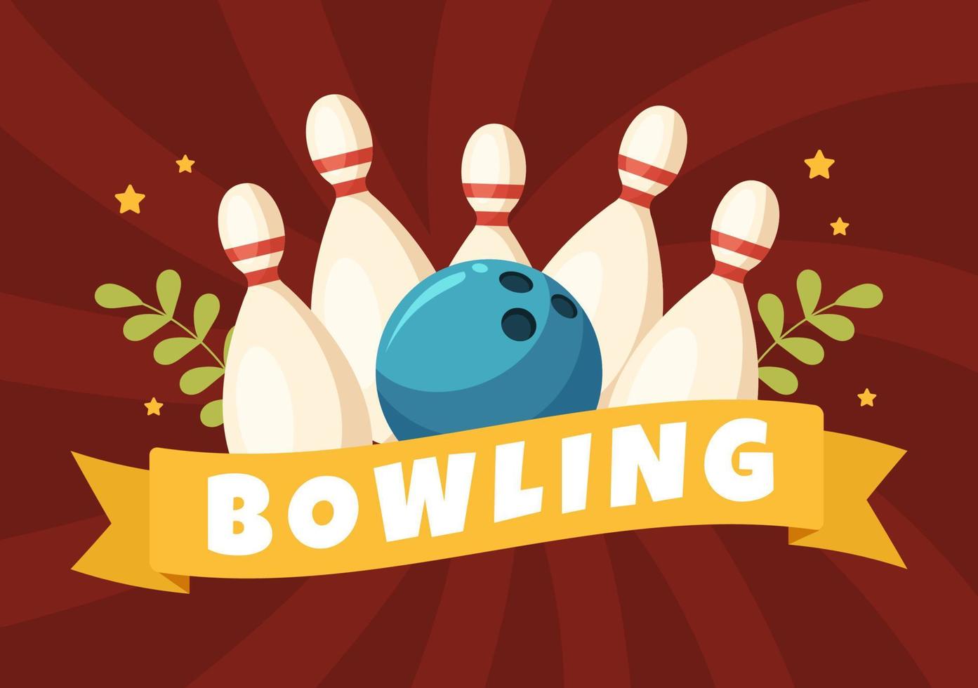 bowling spel hand getekende cartoon platte achtergrond ontwerp illustratie met pinnen, ballen en scoreborden in een sportclub of activiteit competitie vector