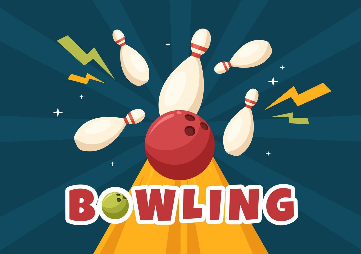 bowling spel hand getekende cartoon platte achtergrond ontwerp illustratie met pinnen, ballen en scoreborden in een sportclub of activiteit competitie vector