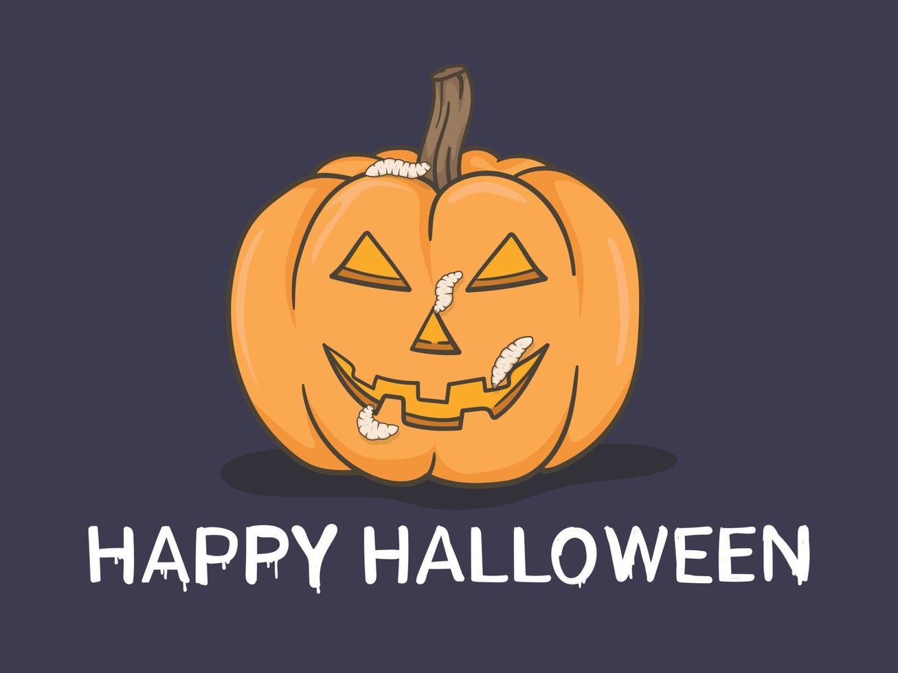 happy halloween pompoen met maden wormen achtergrond vector