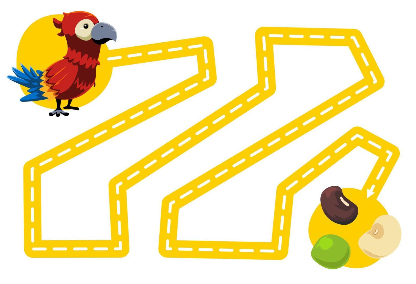 educatief spel voor kinderen handschriftoefening traceer de lijnen verplaats schattige cartoon dierenpapegaai naar pinda afdrukbaar werkblad vector
