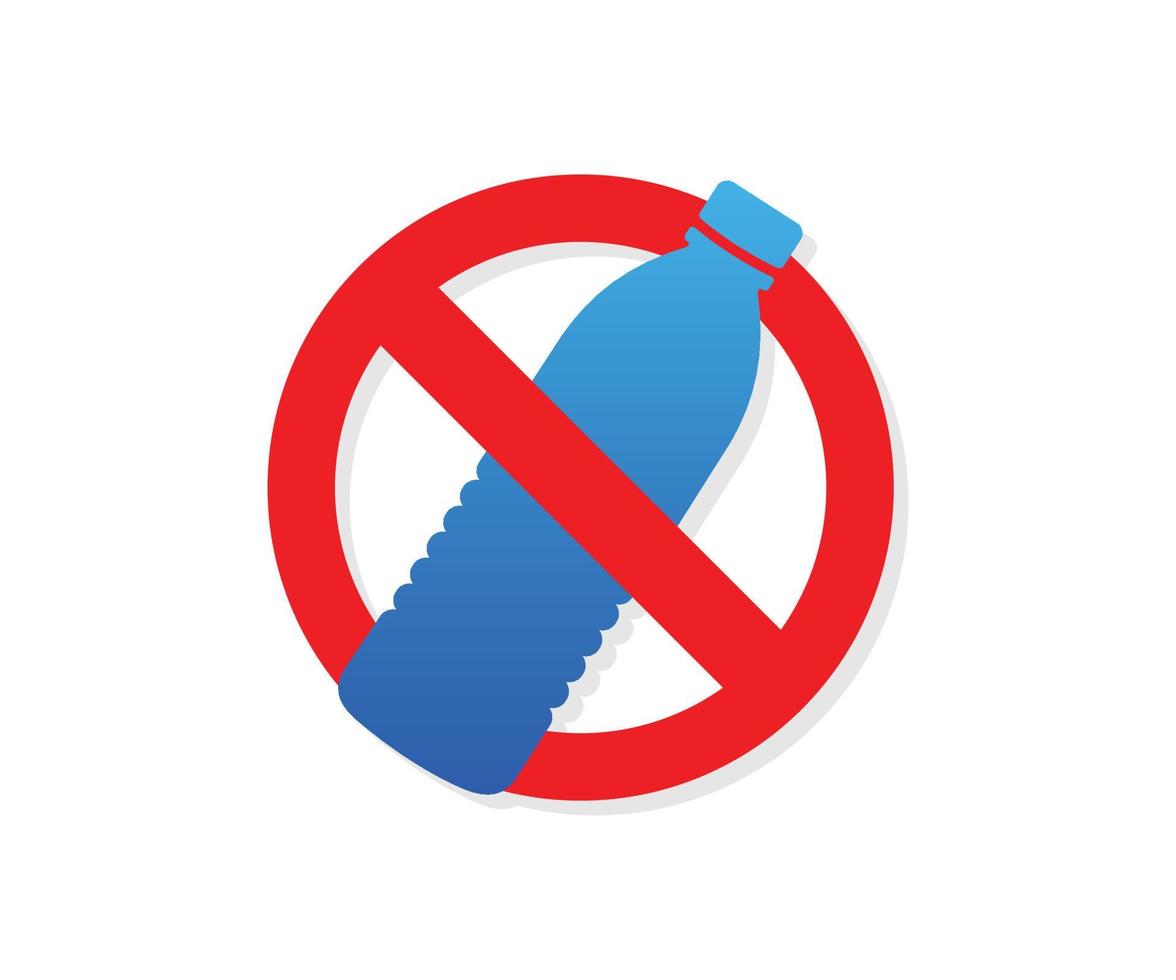 plasticvervuiling stoppen. Red onze aarde. een rood verbodsbord doorstreept de plastic fles. vector