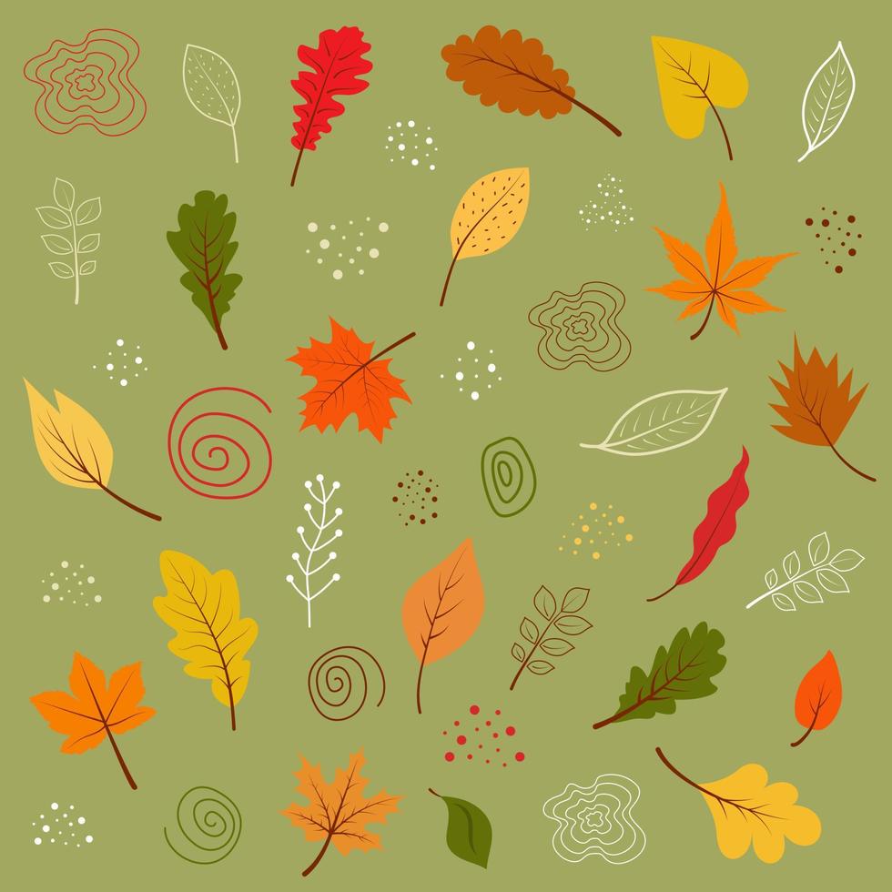 set herfstbladeren en boho-elementen. trendy herfst vintage decoraties. vector