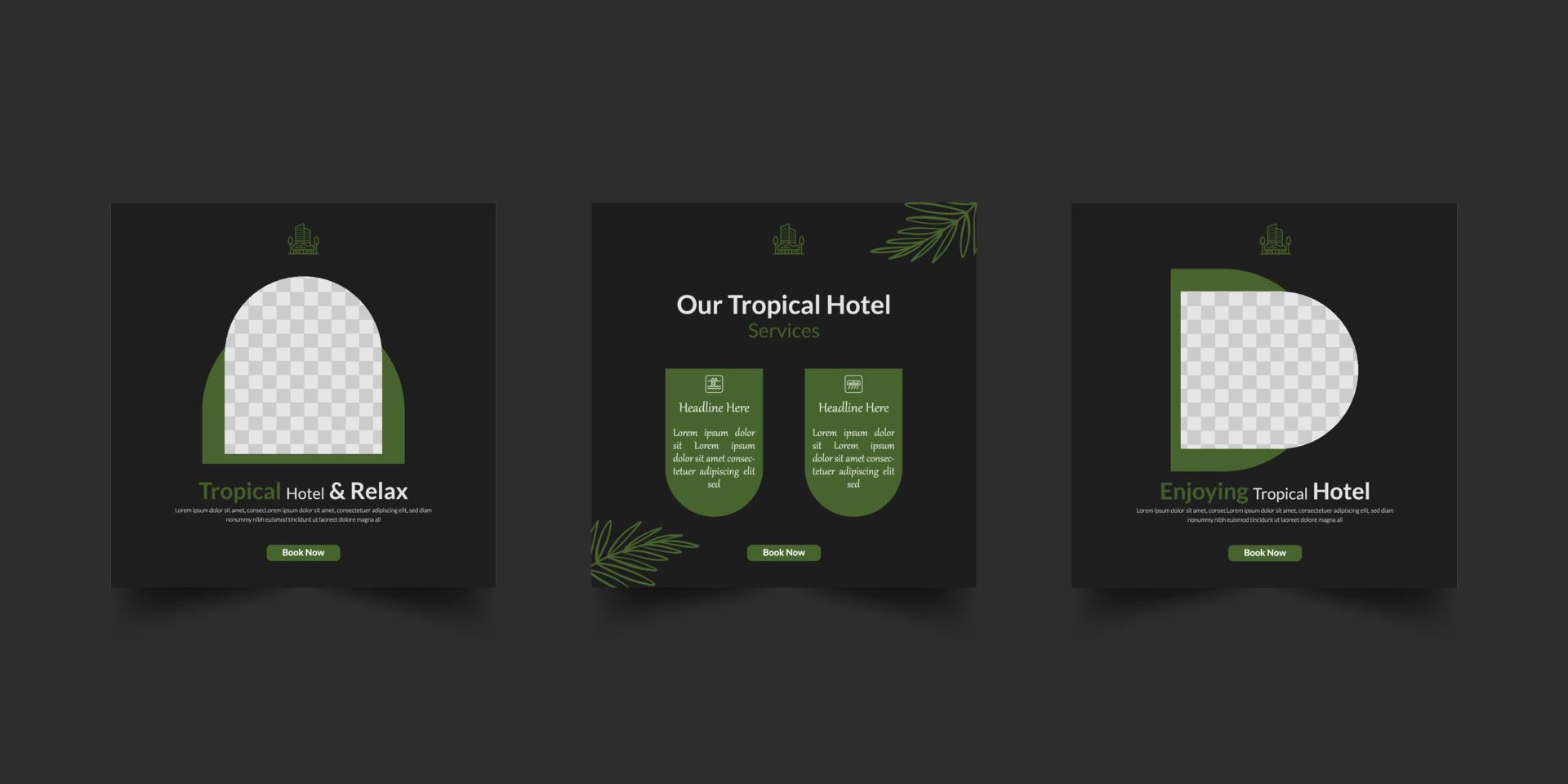 tropisch hotel en ontspannen social media postsjabloon vector