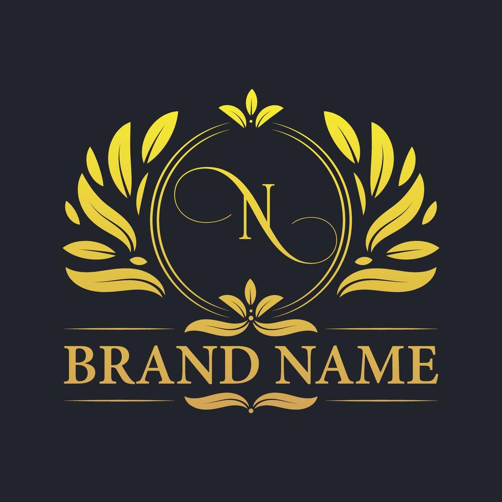 gouden vintage luxe n letter logo ontwerp. vector