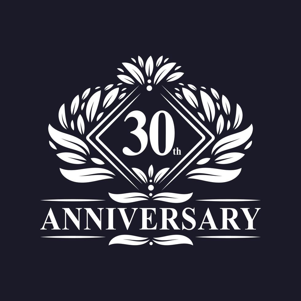 30 jaar jubileumlogo, luxe bloemen 30e verjaardagslogo. vector