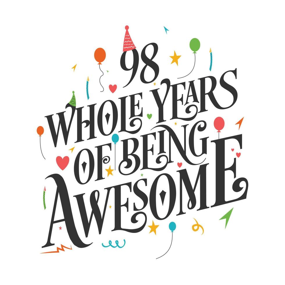 98 jaar verjaardag en 98 jaar huwelijksverjaardag typografieontwerp, 98 hele jaren geweldig zijn. vector