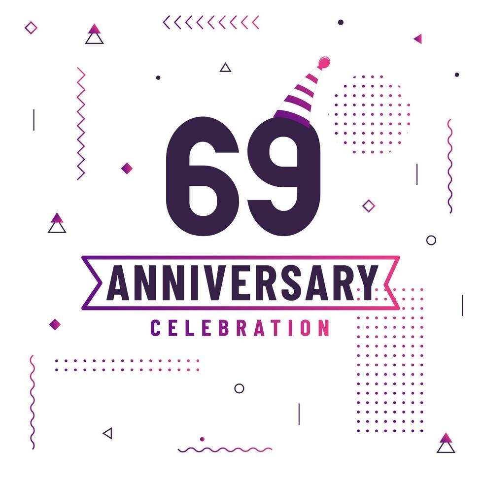 69 jaar verjaardag wenskaart, 69 verjaardag viering achtergrond gratis vector. vector
