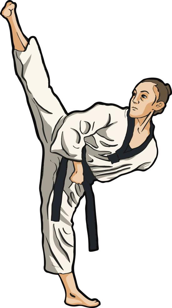 karate meisje high kick training vector