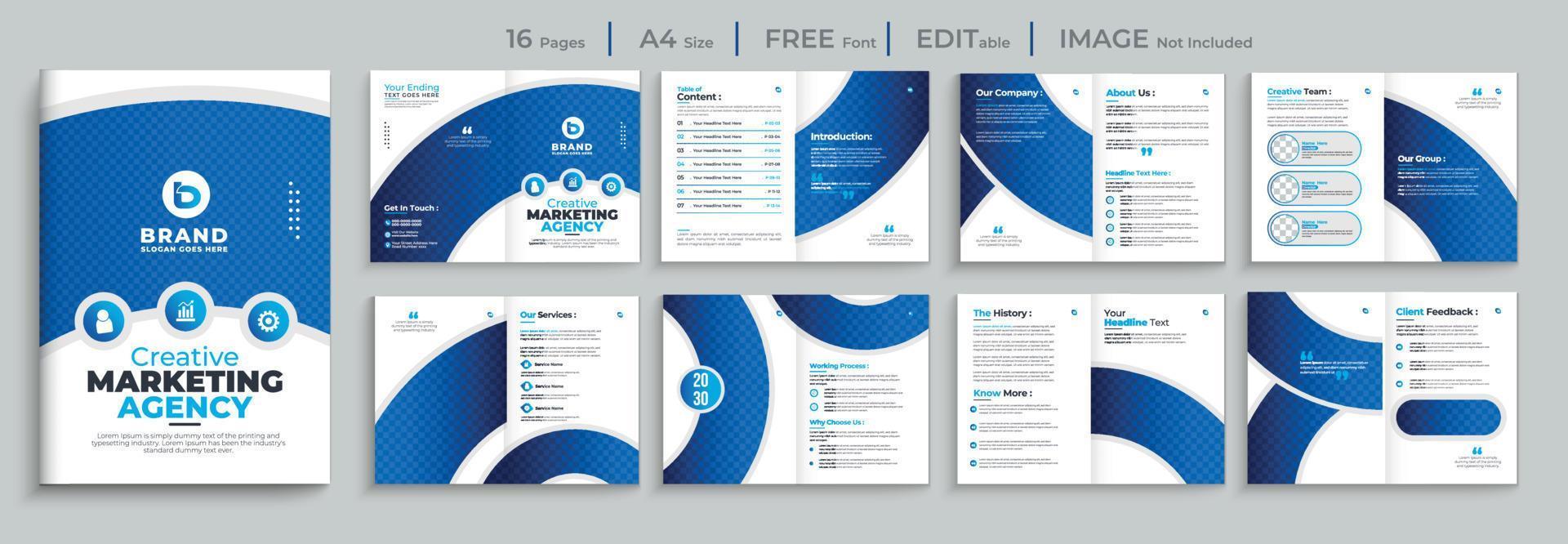 professionele zakelijke moderne trendy blauwe kleurverloop 16 pagina's meerdere pagina's a4-formaat bedrijfsprofiel flyer zakelijke brochure ontwerp set vector sjabloon