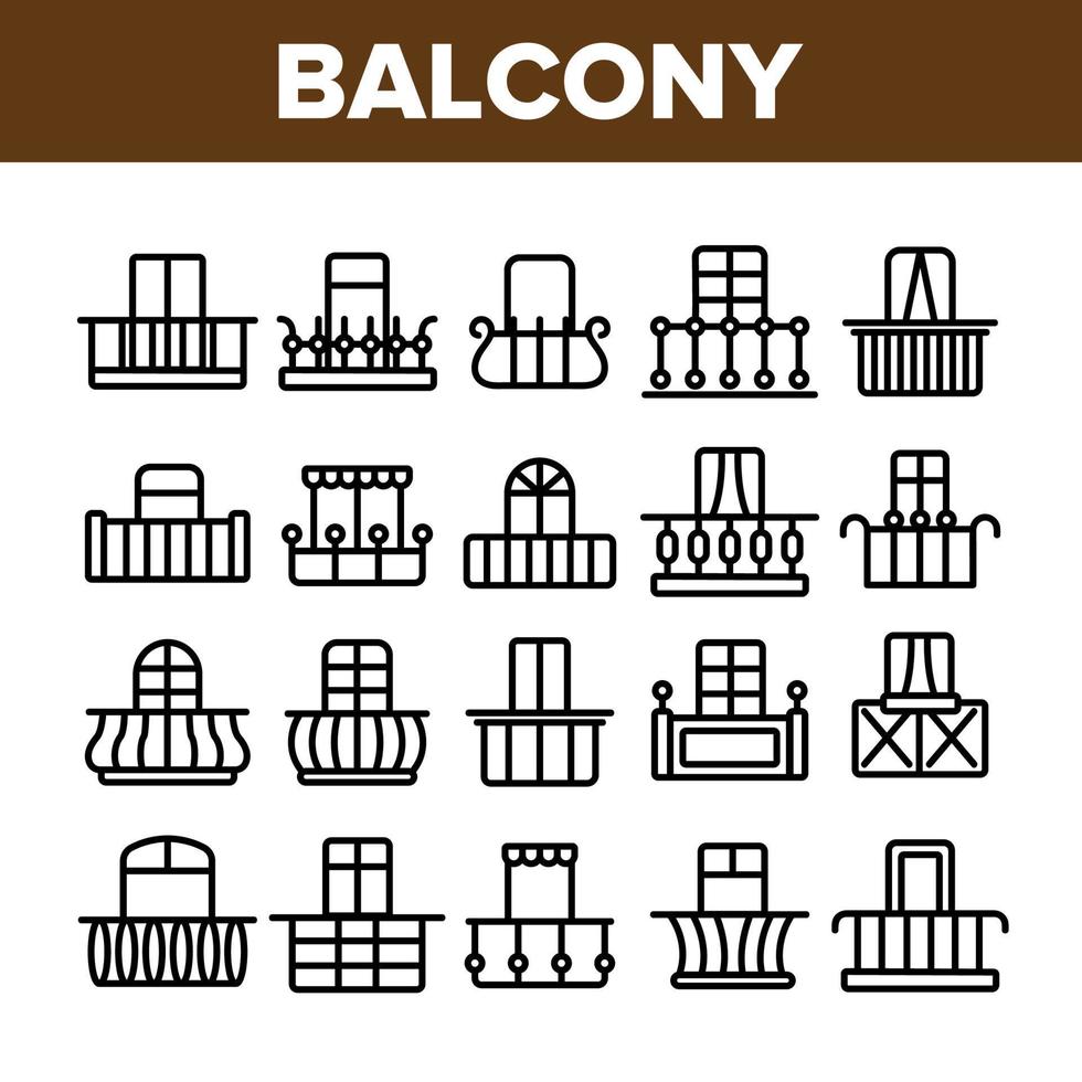 huis balkon vormen lineaire vector iconen set