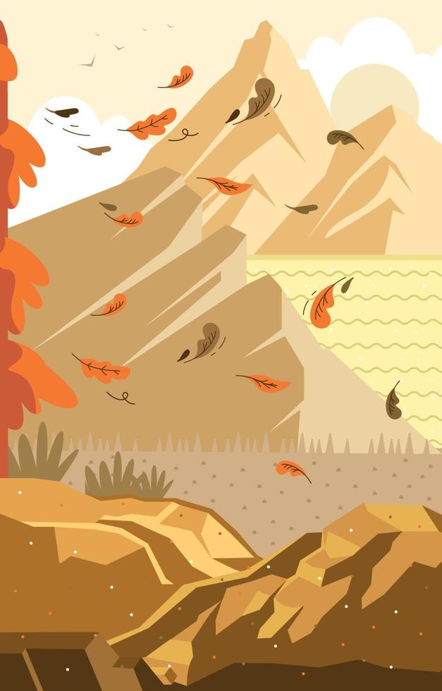 natuur berg rotsen en herfst gevallen bladeren concept vector