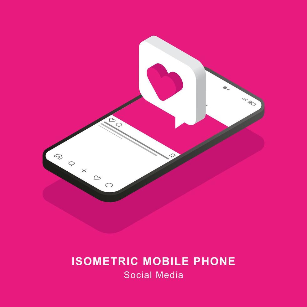 isometrische mobiele telefoon, sociale media vector