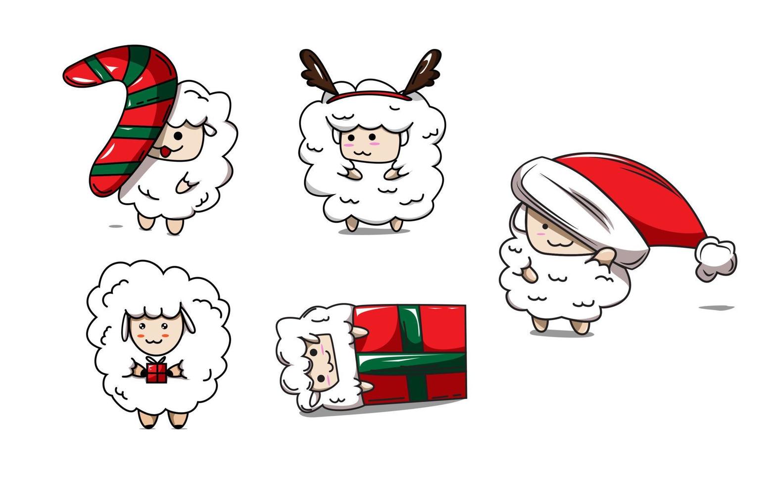 schattige schapen dragen kerstmuts vector. dier wildlife vakantie cartoon tekenset. vector