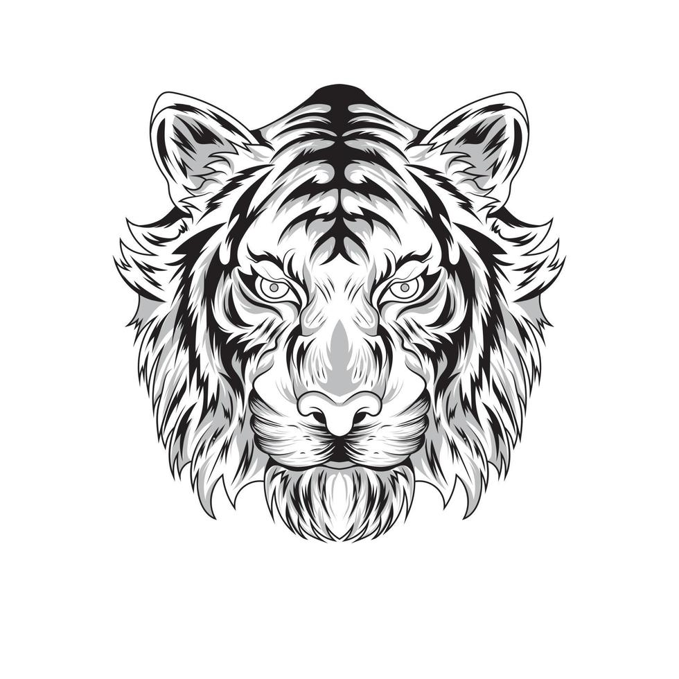 kleurboek dierlijke tijger hand getekend zwart-wit vectorillustraties. print, logo, postersjabloon, tattoo-idee. vector