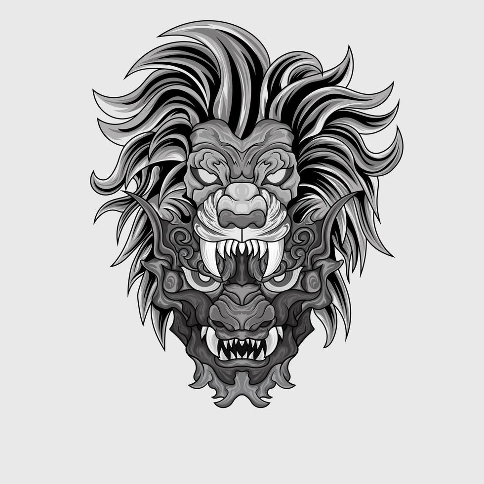 dierlijk beest en de duivel hand getekende zwart-wit vectorillustraties. print, logo, postersjabloon, tattoo-idee. vector