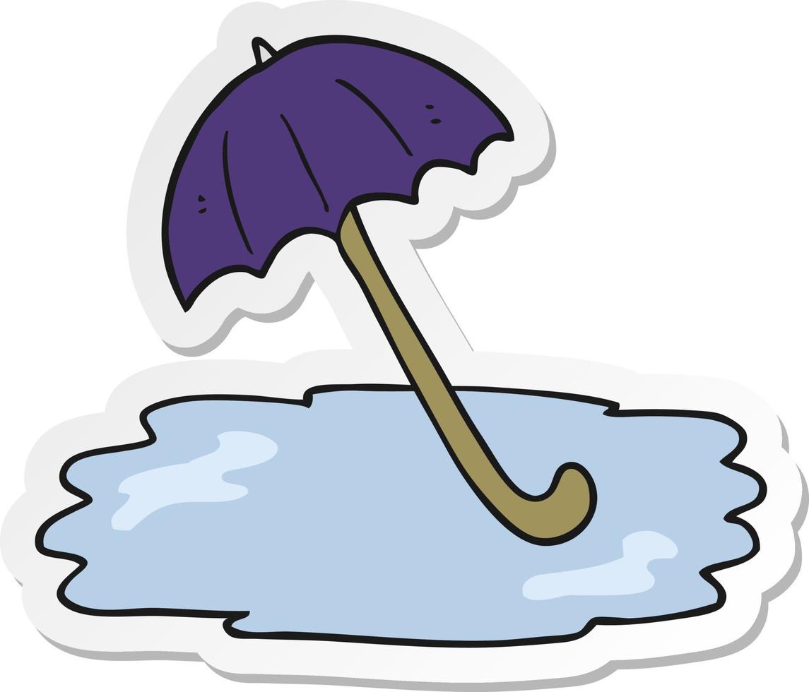 sticker van een cartoon natte paraplu vector