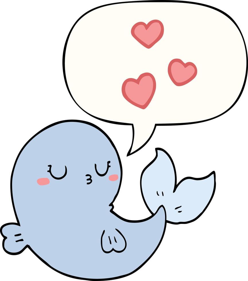 schattige cartoon walvis in liefde en tekstballon vector