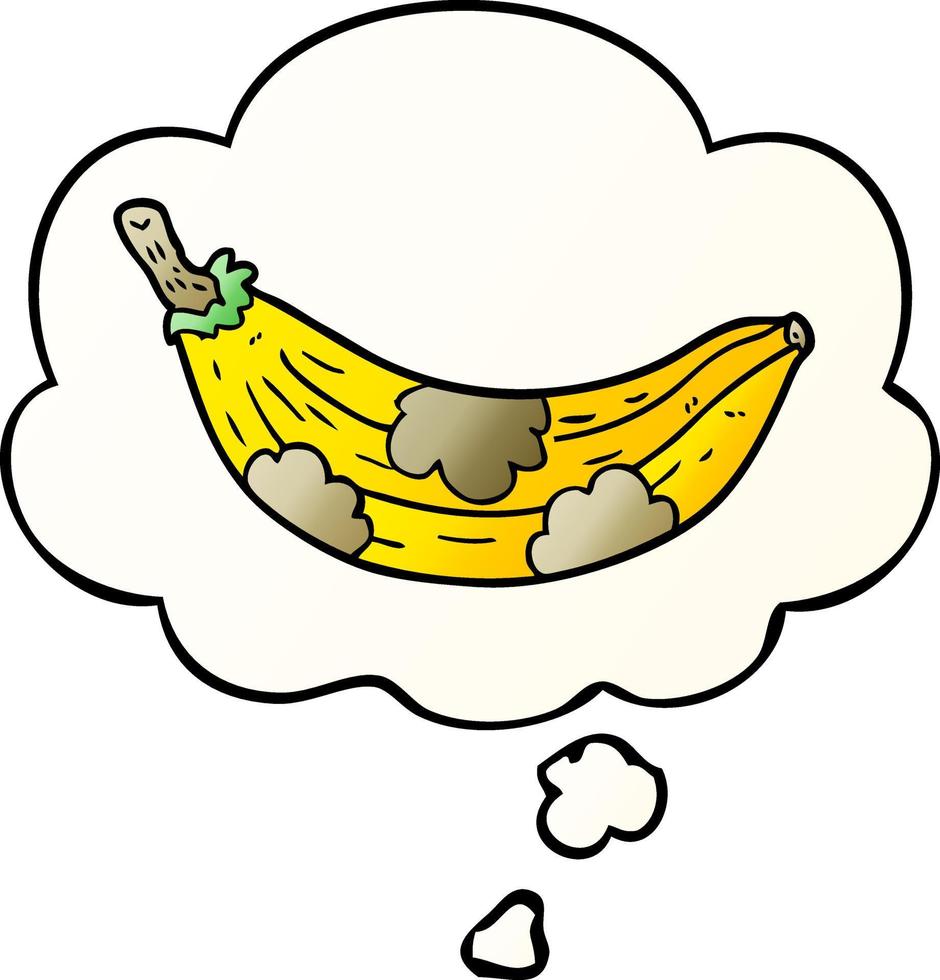 cartoon oude banaan en gedachte bel in vloeiende verloopstijl vector