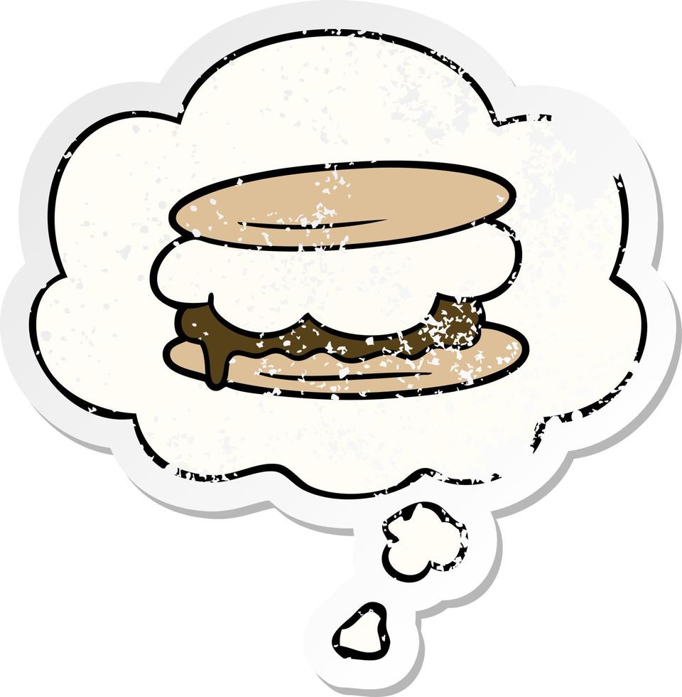 smore cartoon en tekstballon als een versleten versleten sticker vector