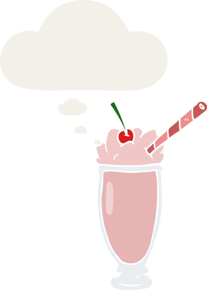cartoon milkshake en gedachte bel in retro stijl vector