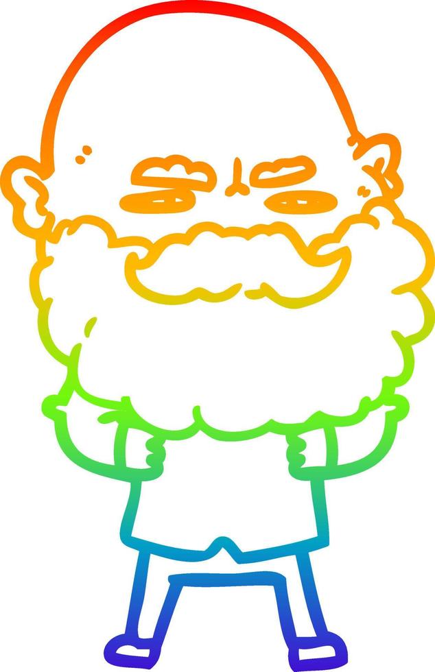 regenbooggradiënt lijntekening cartoon man met baard fronsend vector