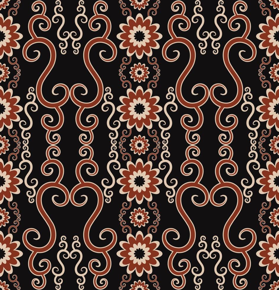 borduurwerk rood-goud kleur etnische bloemvorm naadloze patroon op zwarte achtergrond. gebruik voor stof, textiel, interieurdecoratie-elementen, stoffering, verpakking. vector