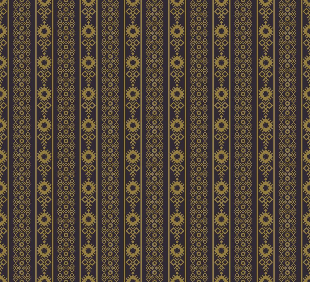 etnische borduurwerk vintage gouden kleur geometrische strepen naadloze patroon op zwarte achtergrond. oppervlaktepatroon ontwerp. gebruik voor stof, textiel, interieurdecoratie-elementen, stoffering, verpakking. vector