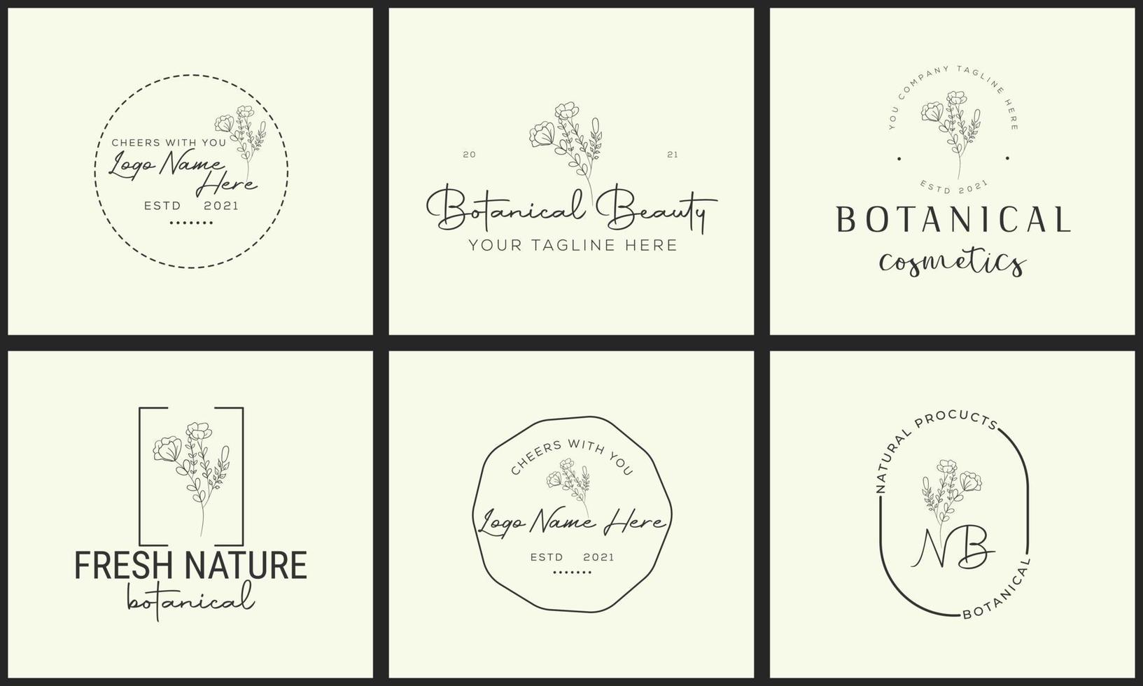 botanische bloemen element hand getekende logo met wilde bloemen en bladeren. logo voor spa en schoonheidssalon, boetiek, biologische winkel, bruiloft, floral designer, interieur, fotografie, cosmetica. vector