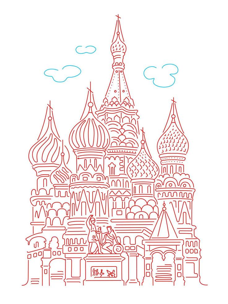 Basil's Cathedral in Moskou op het Rode plein. mijlpaal van Rusland. lineaire vectorillustratie geïsoleerd op een witte achtergrond vector