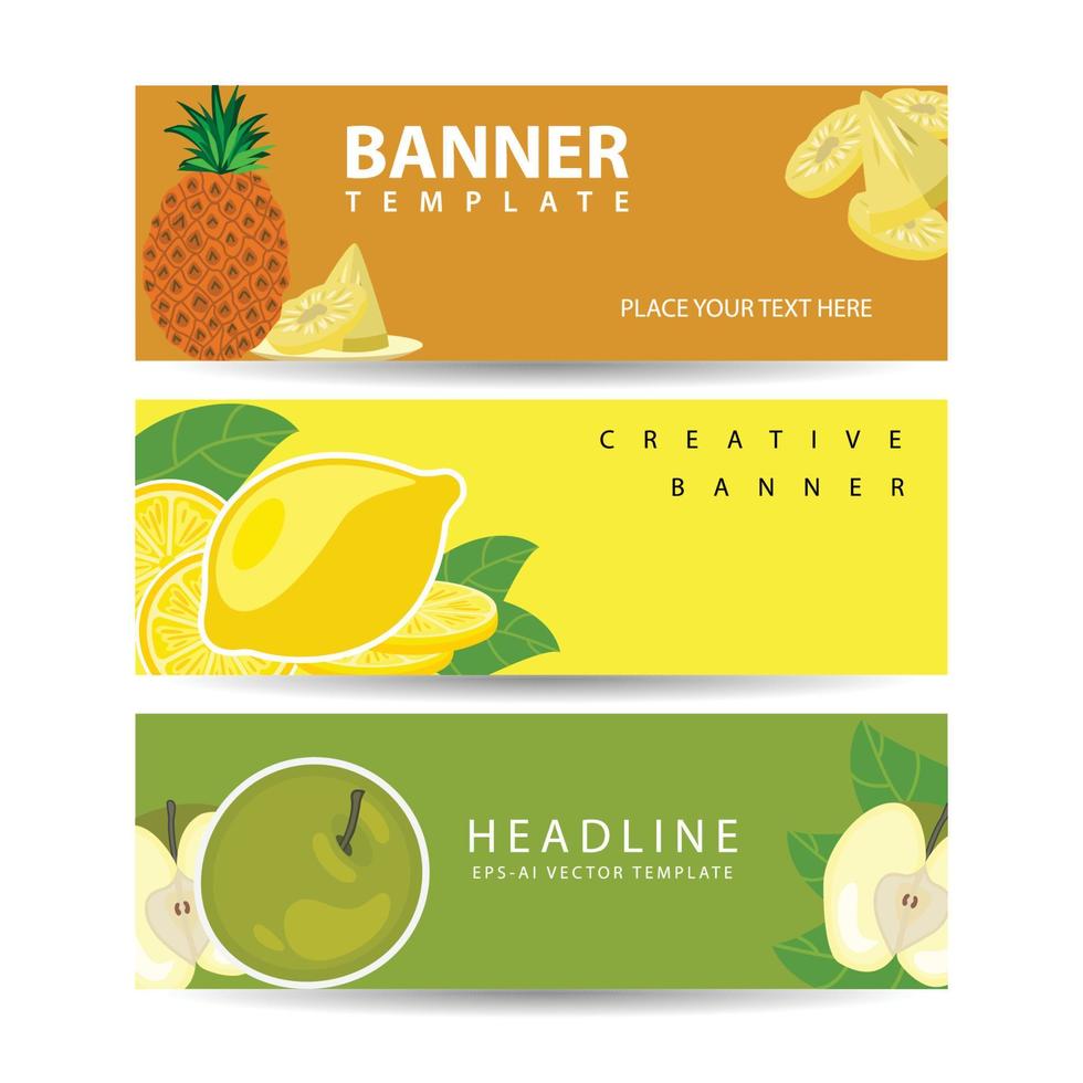 gezonde voeding banners set.fresh fruit en groente.vector illustratie met groente en fruit vector