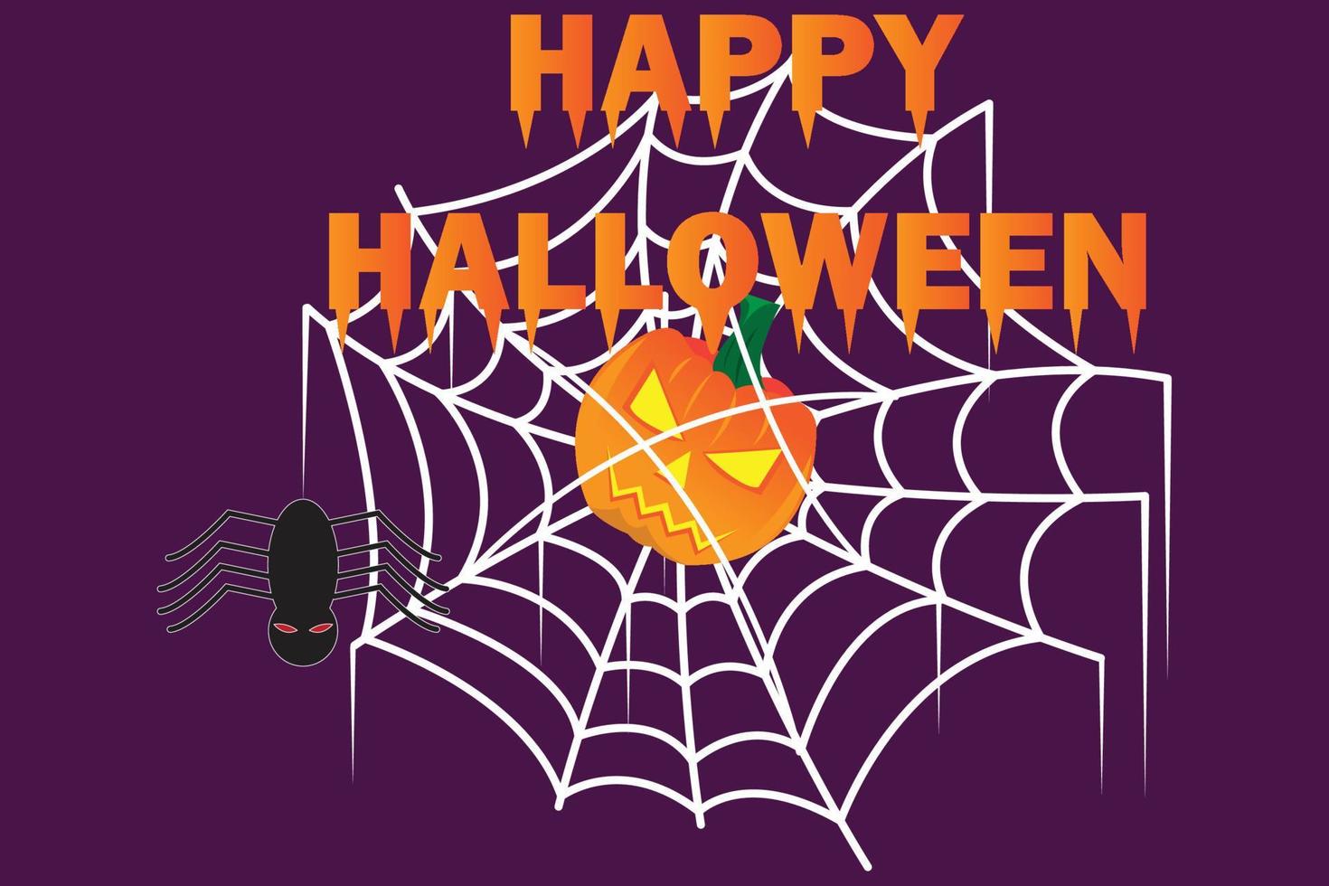 vier halloween met een pompoen geraakt door een spinnenweb vector