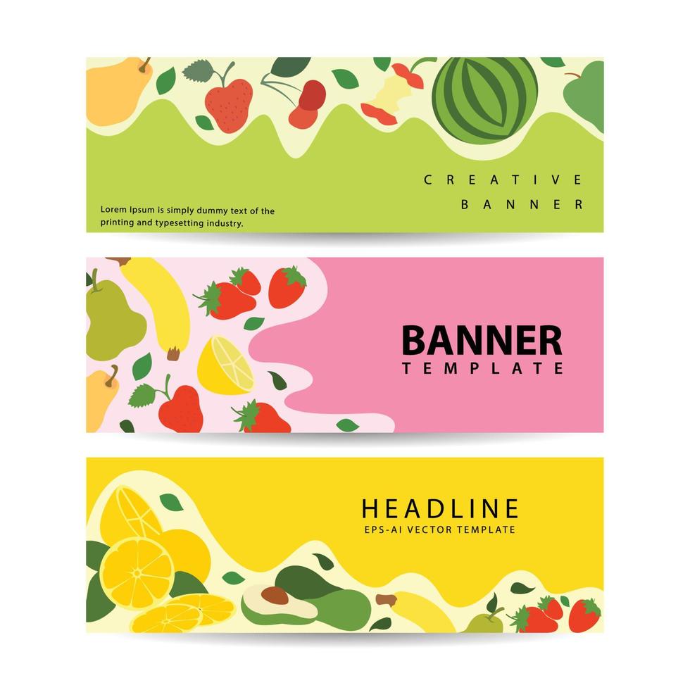 sjabloonontwerp met horizontale gezonde voeding banner fruit, groenten vectorillustratie voor markt vector