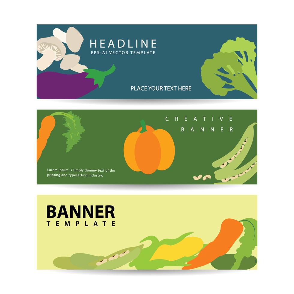 groenten banner collectie. groenten achtergronden. gezond eten. banners instellen vectorillustratie vector