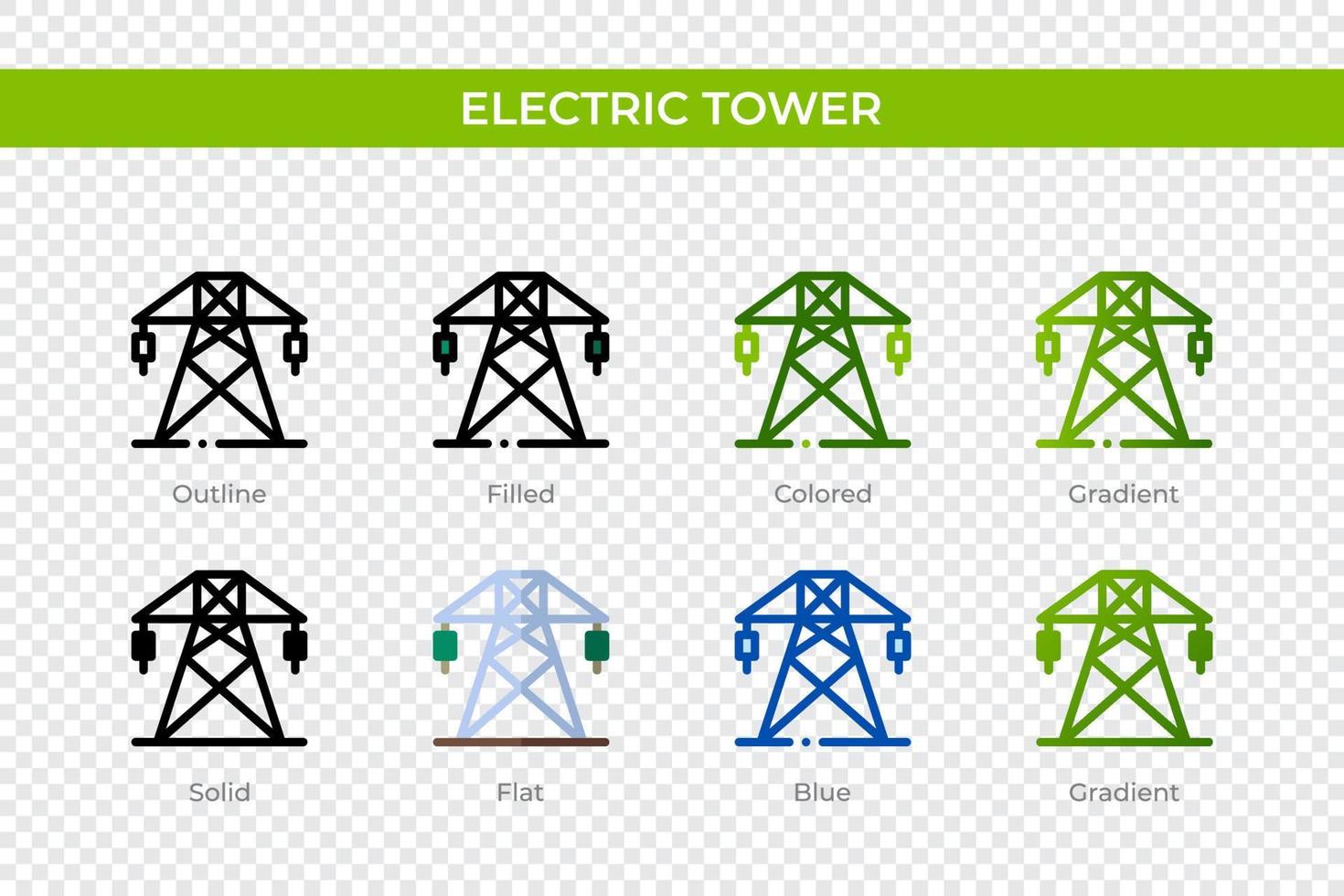 elektrisch torenpictogram in verschillende stijl. elektrische toren vector iconen ontworpen in omtrek, solide, gekleurd, gevuld, verloop en vlakke stijl. symbool, logo afbeelding. vector illustratie