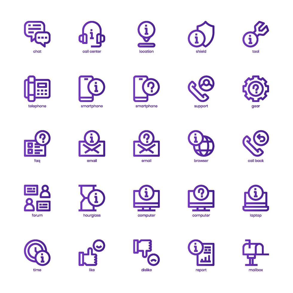 help en ondersteuning icon pack voor uw website, mobiel, presentatie en logo-ontwerp. help en ondersteuning pictogram basislijn verloop ontwerp. vector grafische illustratie en bewerkbare lijn.