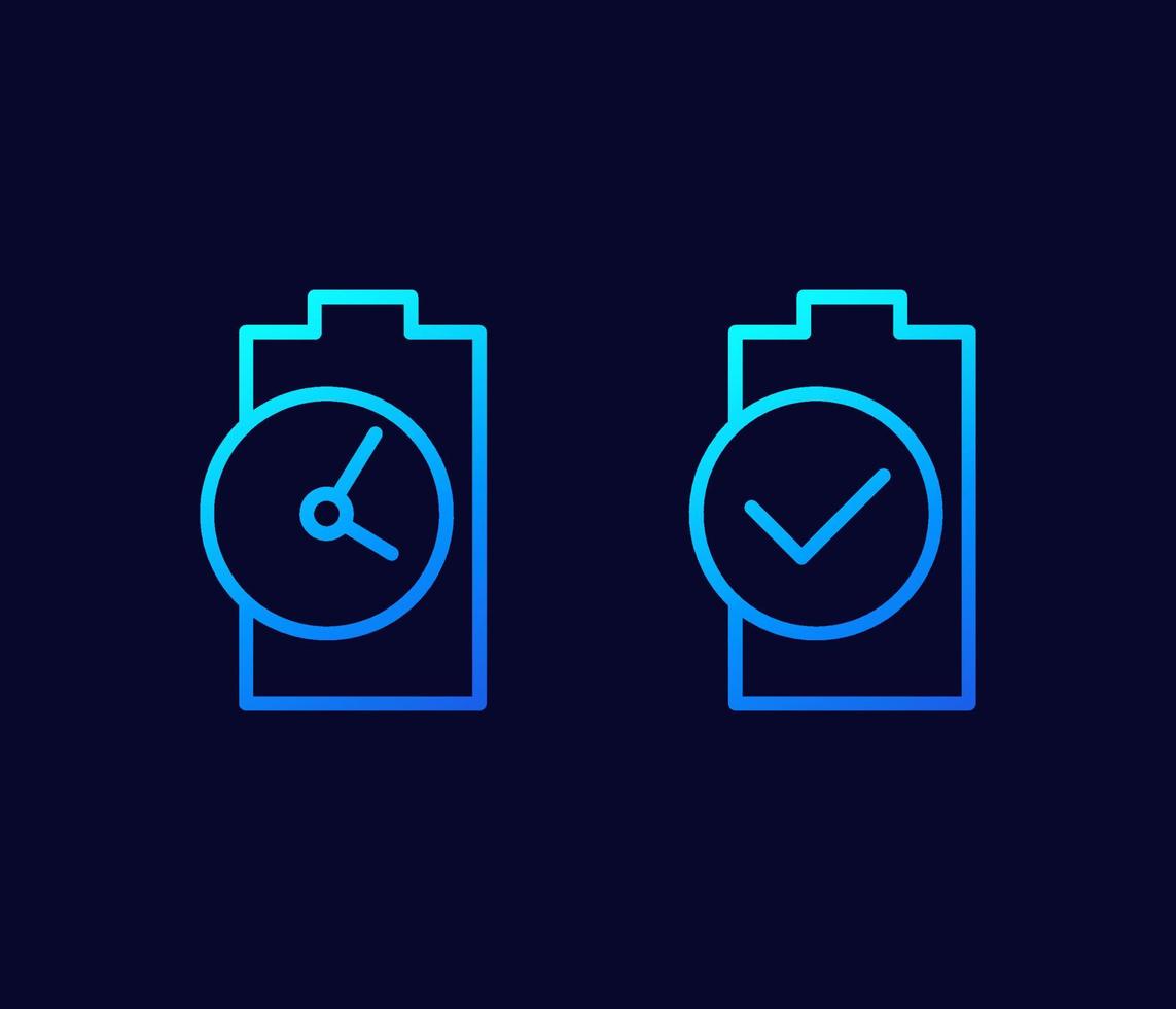 batterij oplaadtijd lijn vector iconen