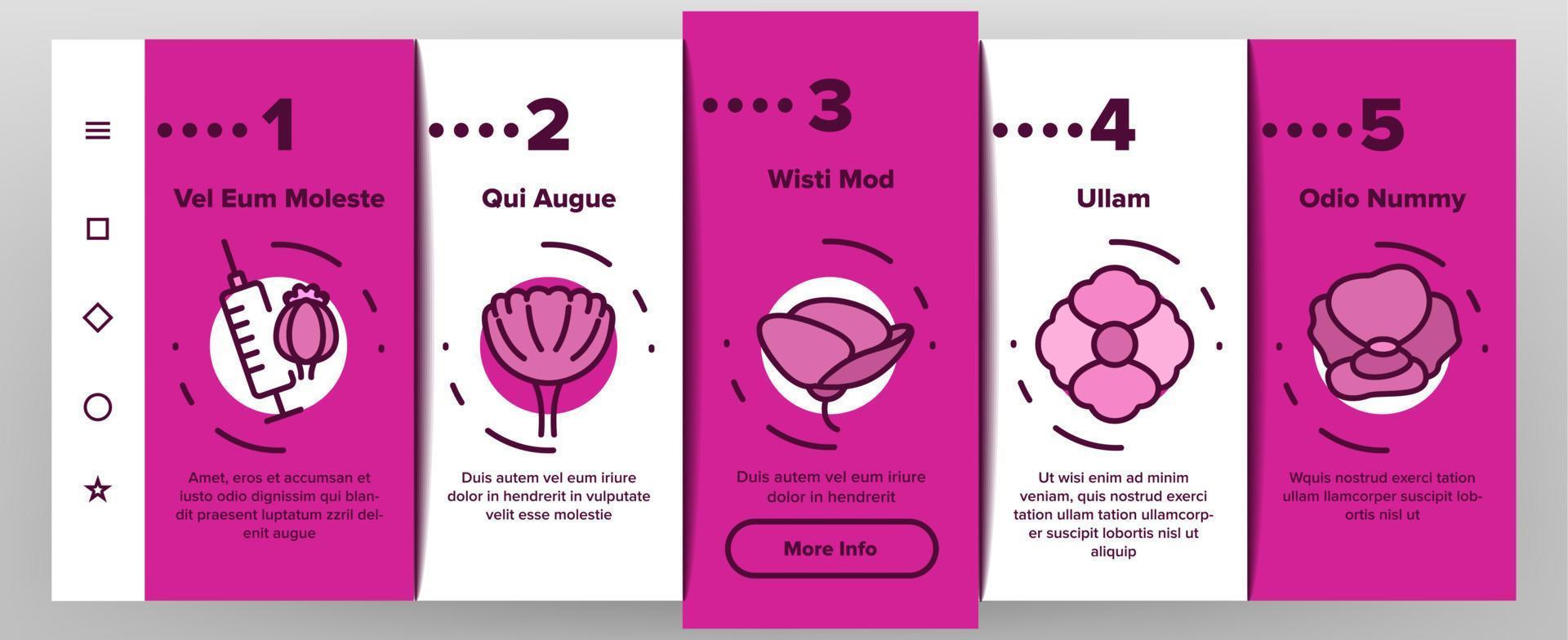 papaver natuurlijke bloem onboarding pictogrammen instellen vector