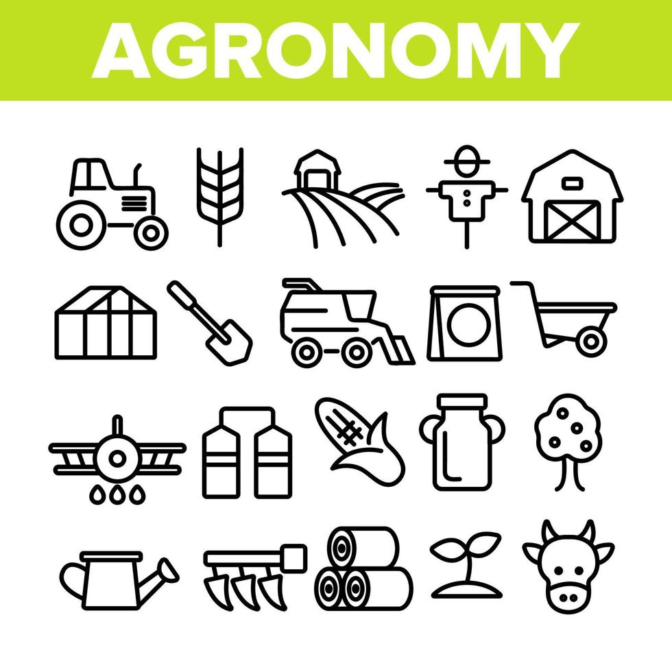 agronomie-industrie vector dunne lijn iconen set