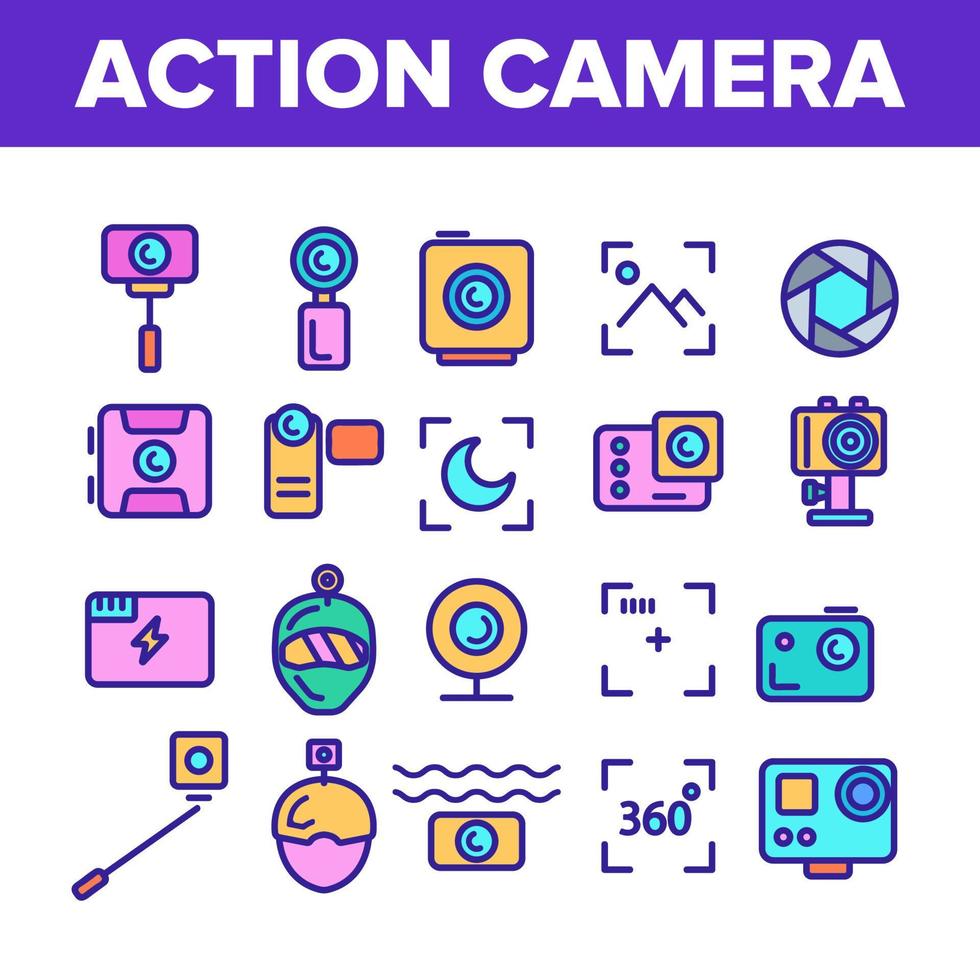 kleur actie camera teken pictogrammen instellen vector