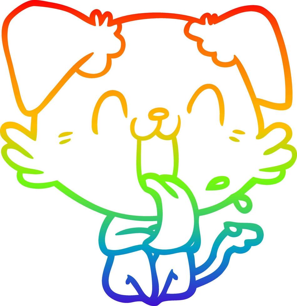 regenbooggradiënt lijntekening cartoon hijgende hond vector