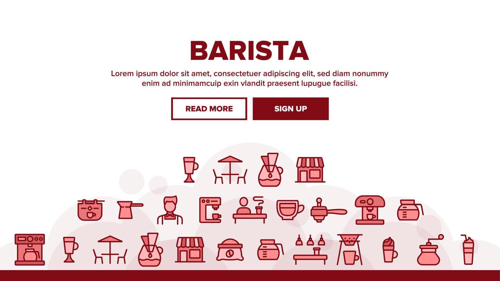 collectie barista apparatuur teken pictogrammen instellen vector