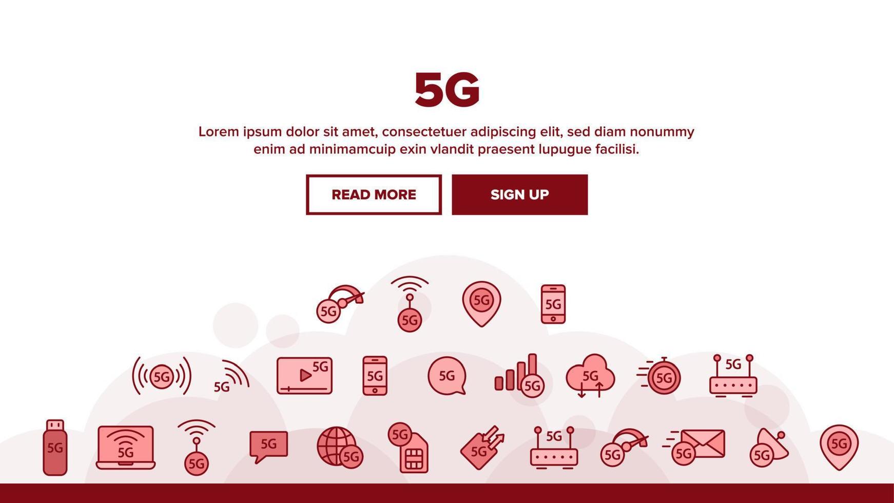 5g snel netwerk, verbinding met website vector iconen set