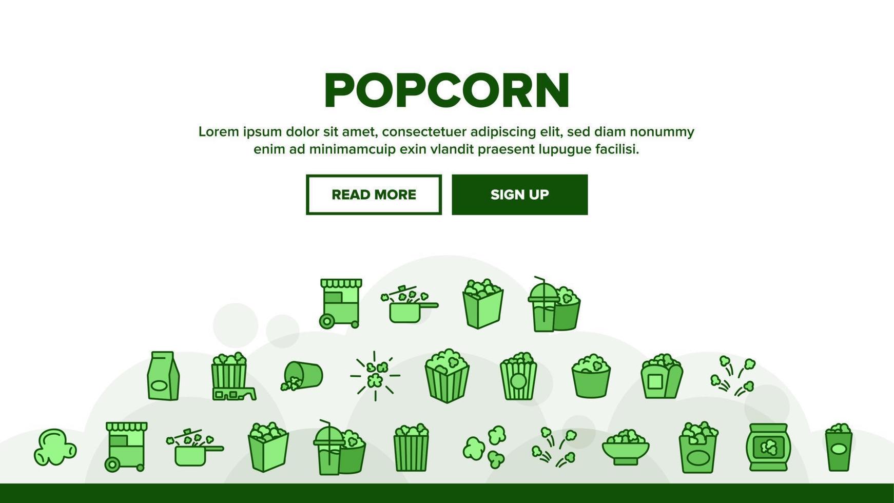 popcorn smakelijke snack landing header vector