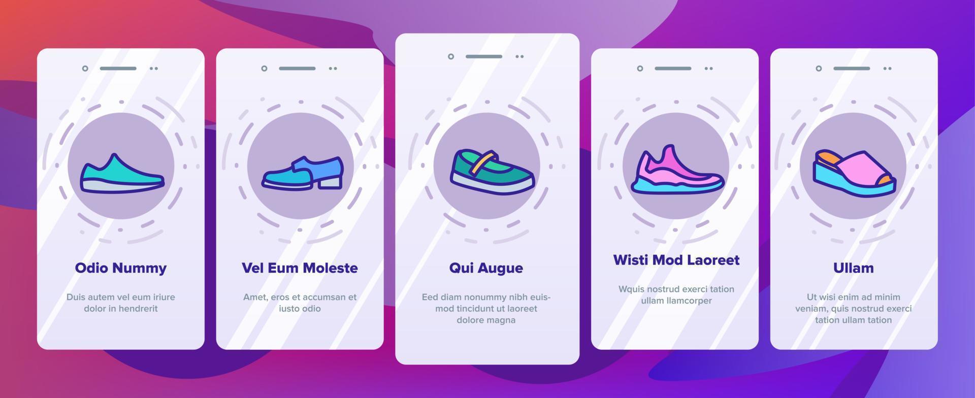 schoenen schoenen winkel onboarding pictogrammen instellen vector