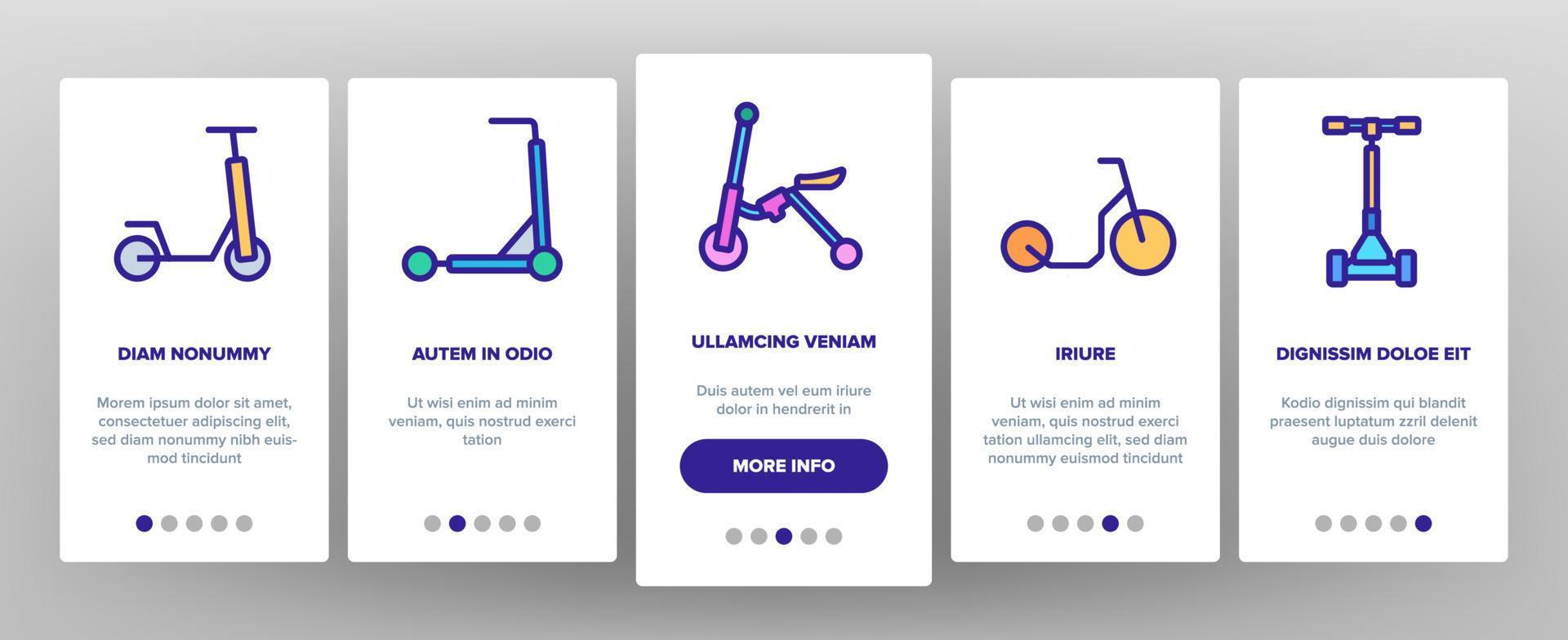 kick scooter voertuig onboarding pictogrammen instellen vector