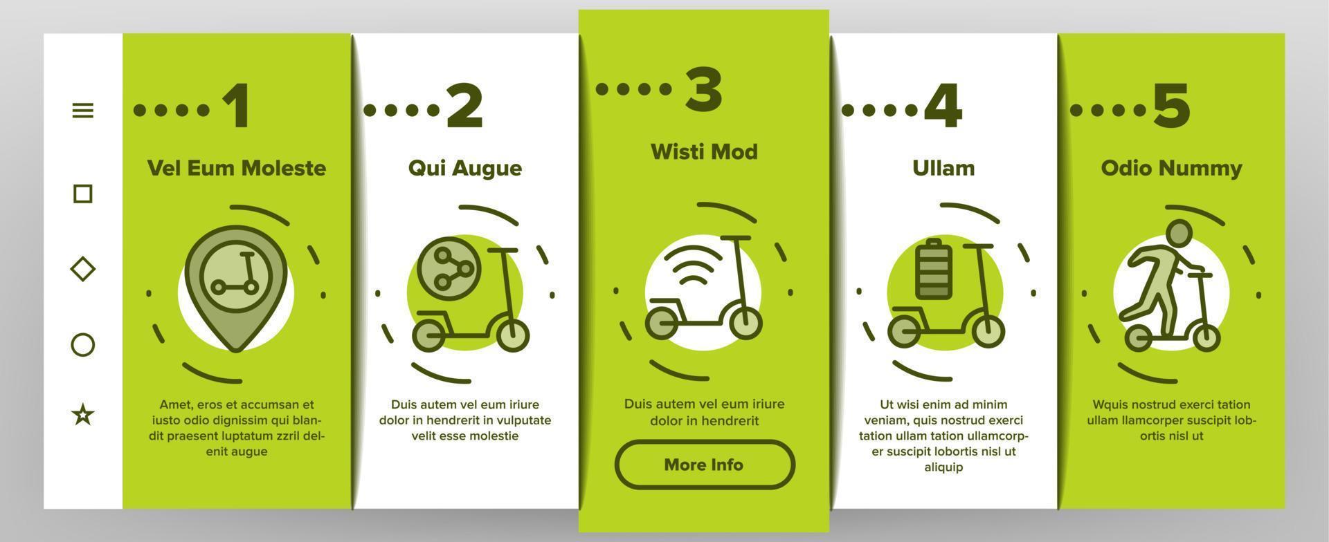 scooter delen huur service onboarding pictogrammen instellen vector