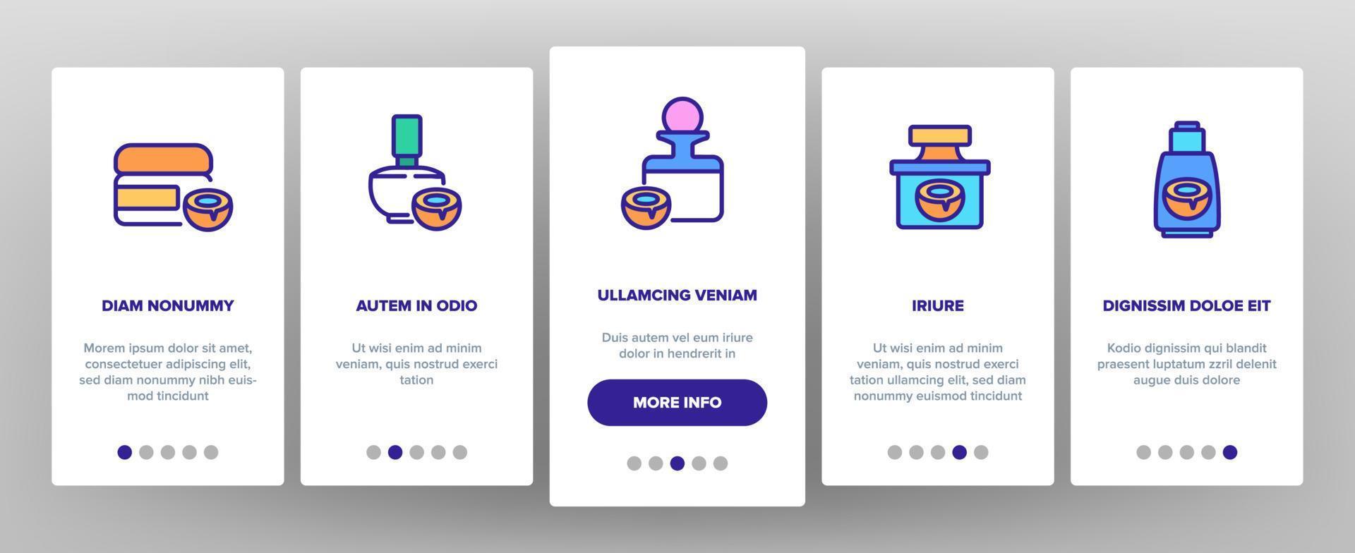 kokos cosmetische pack onboarding pictogrammen instellen vector